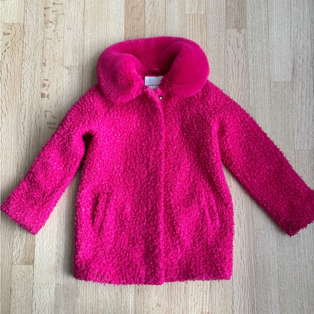 Janie and Jack - Sherpa faux fur collared coat in Pink Peacock